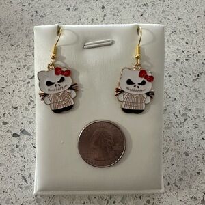 Cute hello kitty Skeleton Cat Earrings with Red Bow